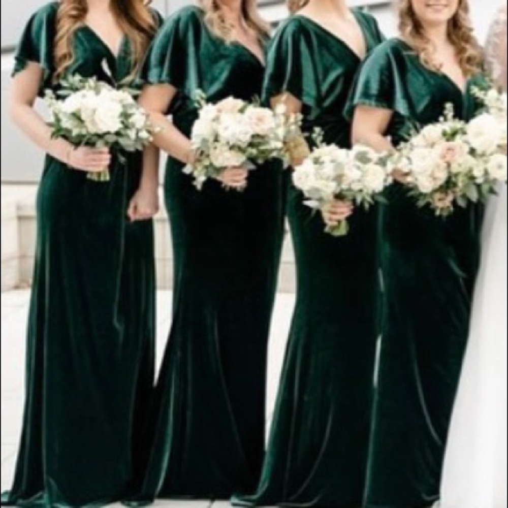 Revelry Gwen Velvet Gown Bridesmaid Dress Emerald Winter Wedding